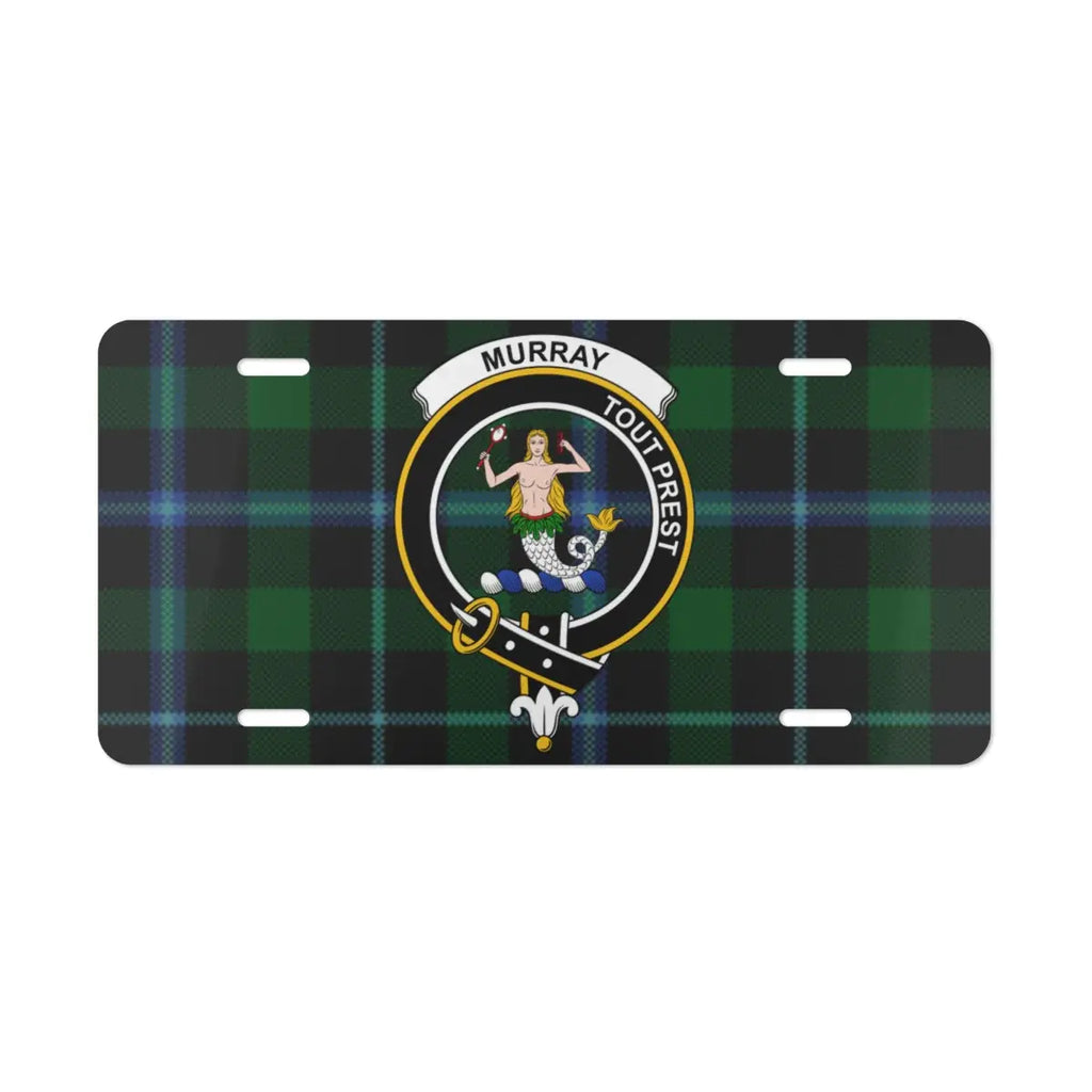 Murray Tout Prest clan coat of arms tartan license plate — pre-drilled aluminium novelty plate