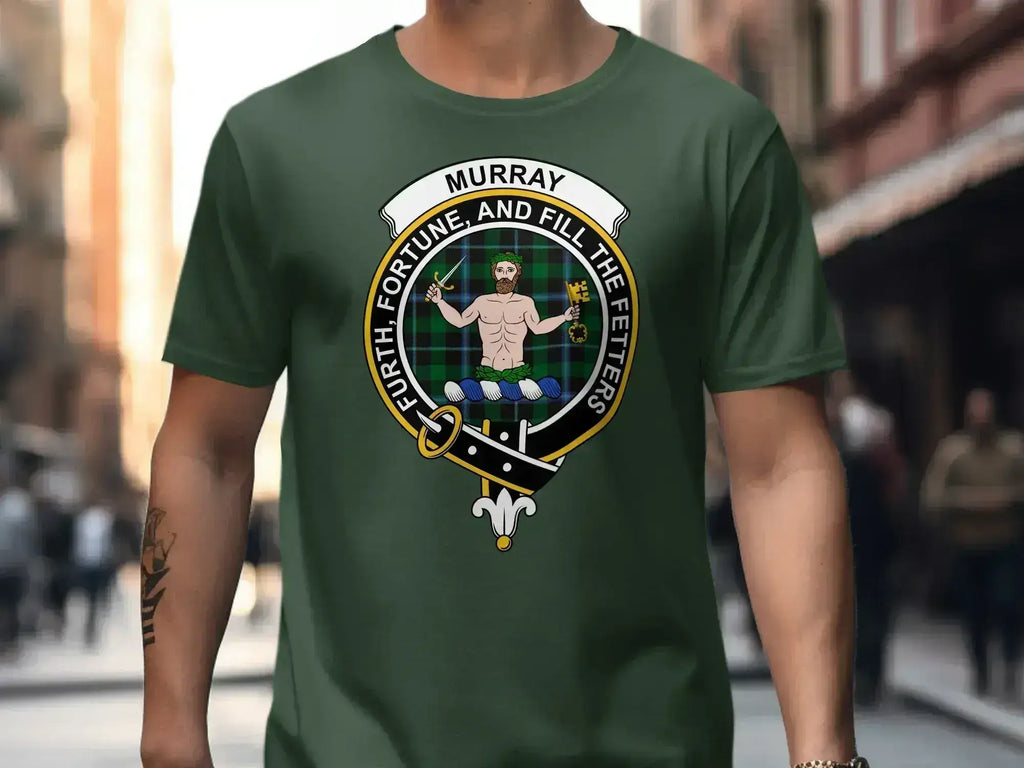 Murray clan crest Furth Fortune motto t-shirt in royal blue — printed clan heraldic design