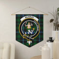 Clan Murray Tout Prest mermaid crest tartan pennant hung on wall — 18x21 inch polyester twill with wooden dowel