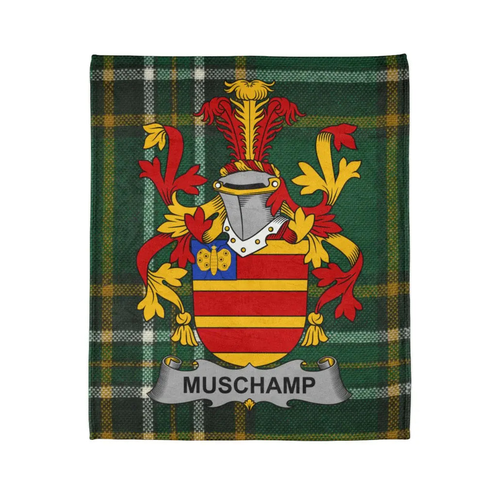 Muschamp Family Crest on Plaid Design Blanket
