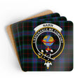 Clan Nairn crest tartan coaster — glossy printed square cork coaster, 3.75" x 3.75"