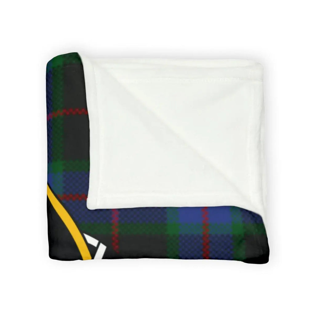 Clan Nairn tartan throw blanket folded — L'Espérance crest, soft polyester, fade-resistant colour
