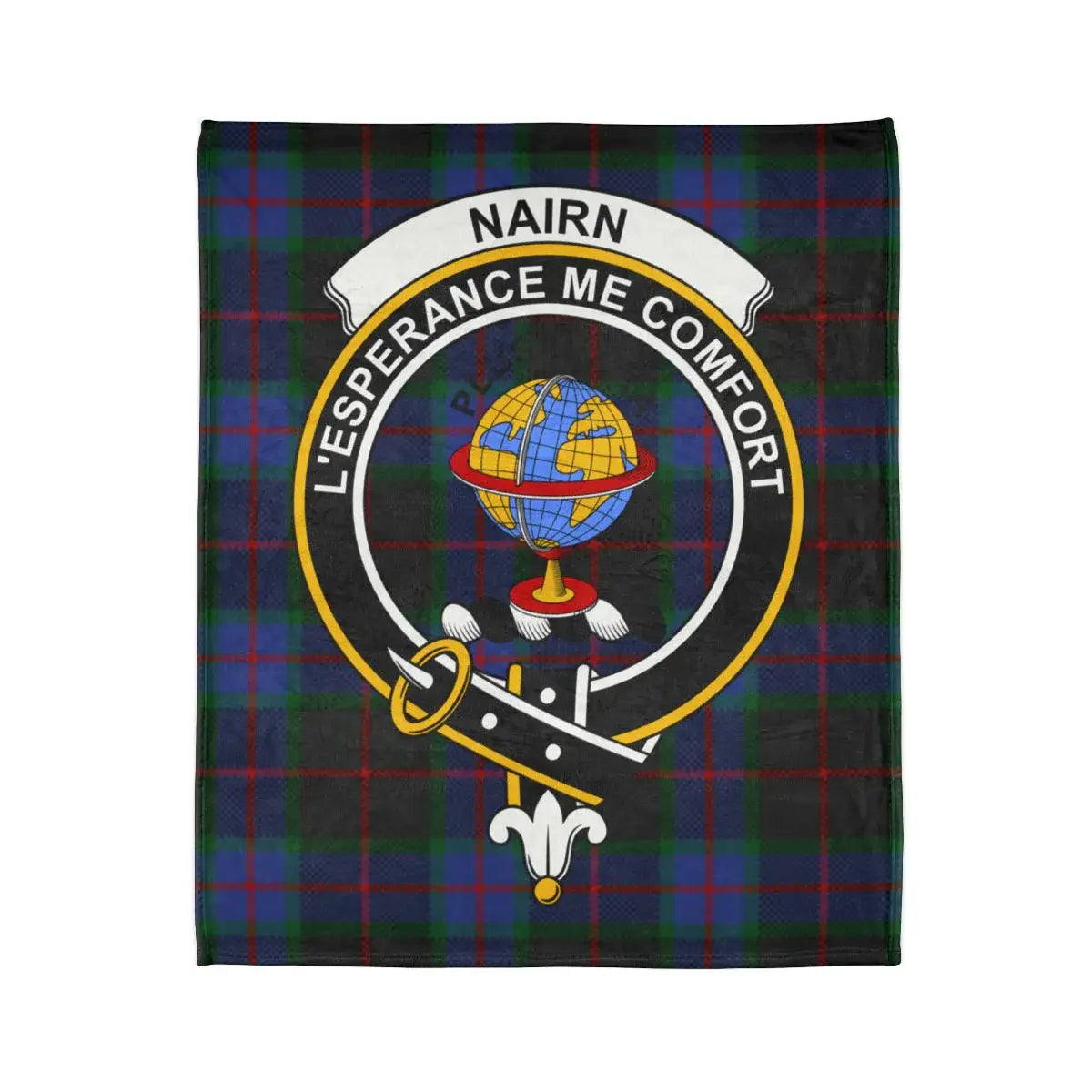 Nairn L'Espérance Me Conforte clan crest throw — full print detail, 50" x 60" lightweight blanket