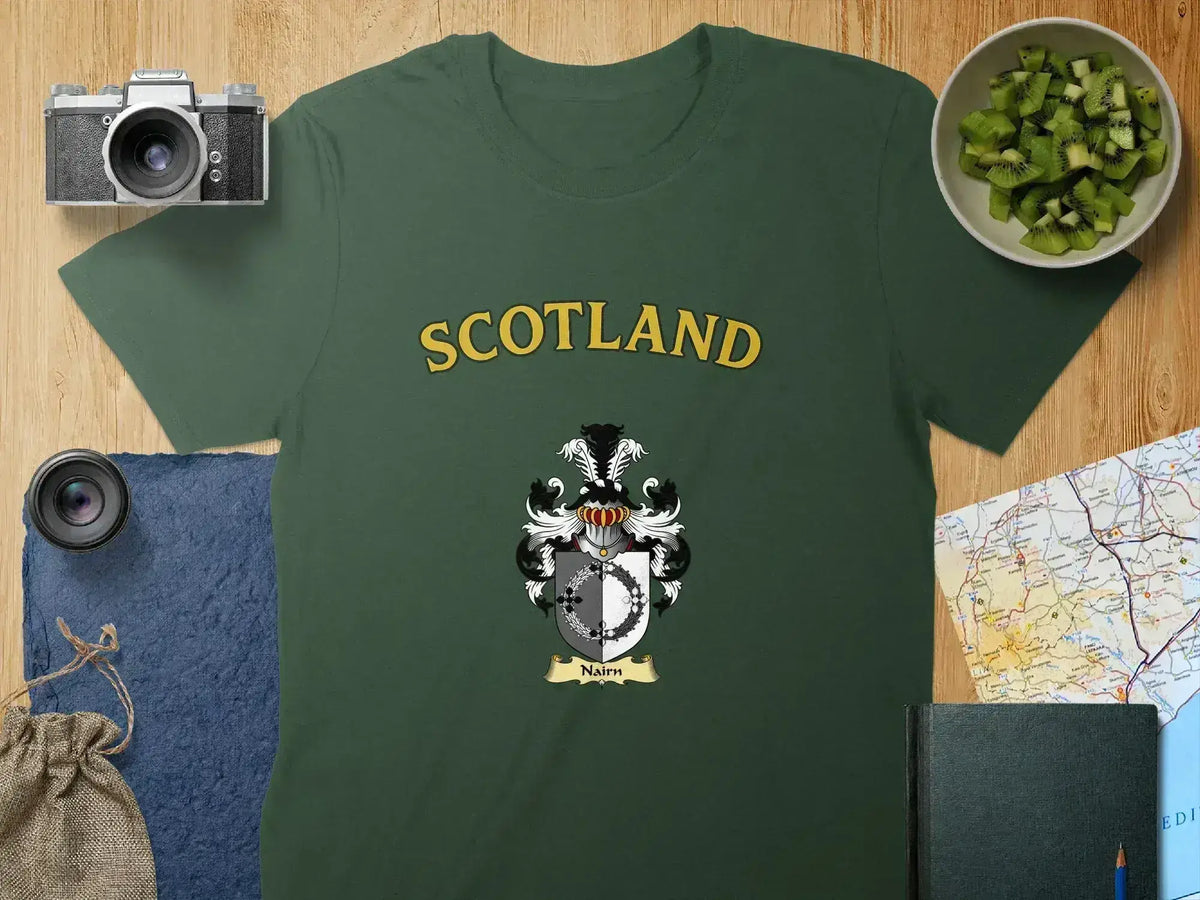 Scotland Nairn heraldic crest graphic tee in black — unisex fit, S-3XL