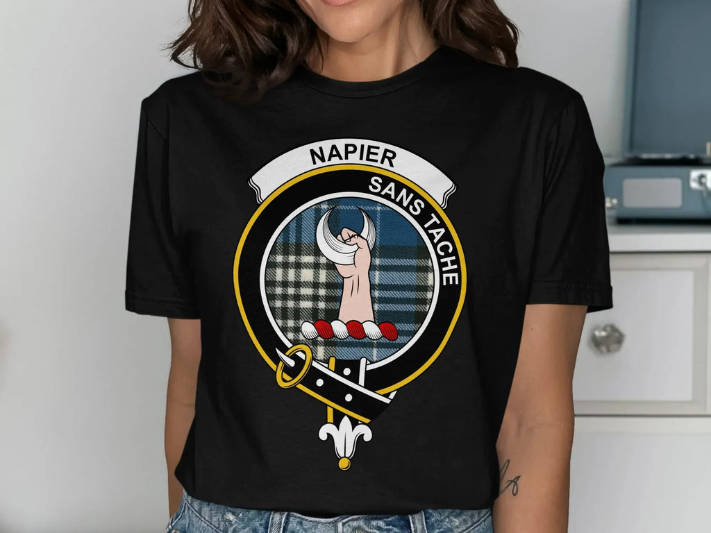 Napier crest t-shirt in forest green — Scottish clan emblem, classic fit