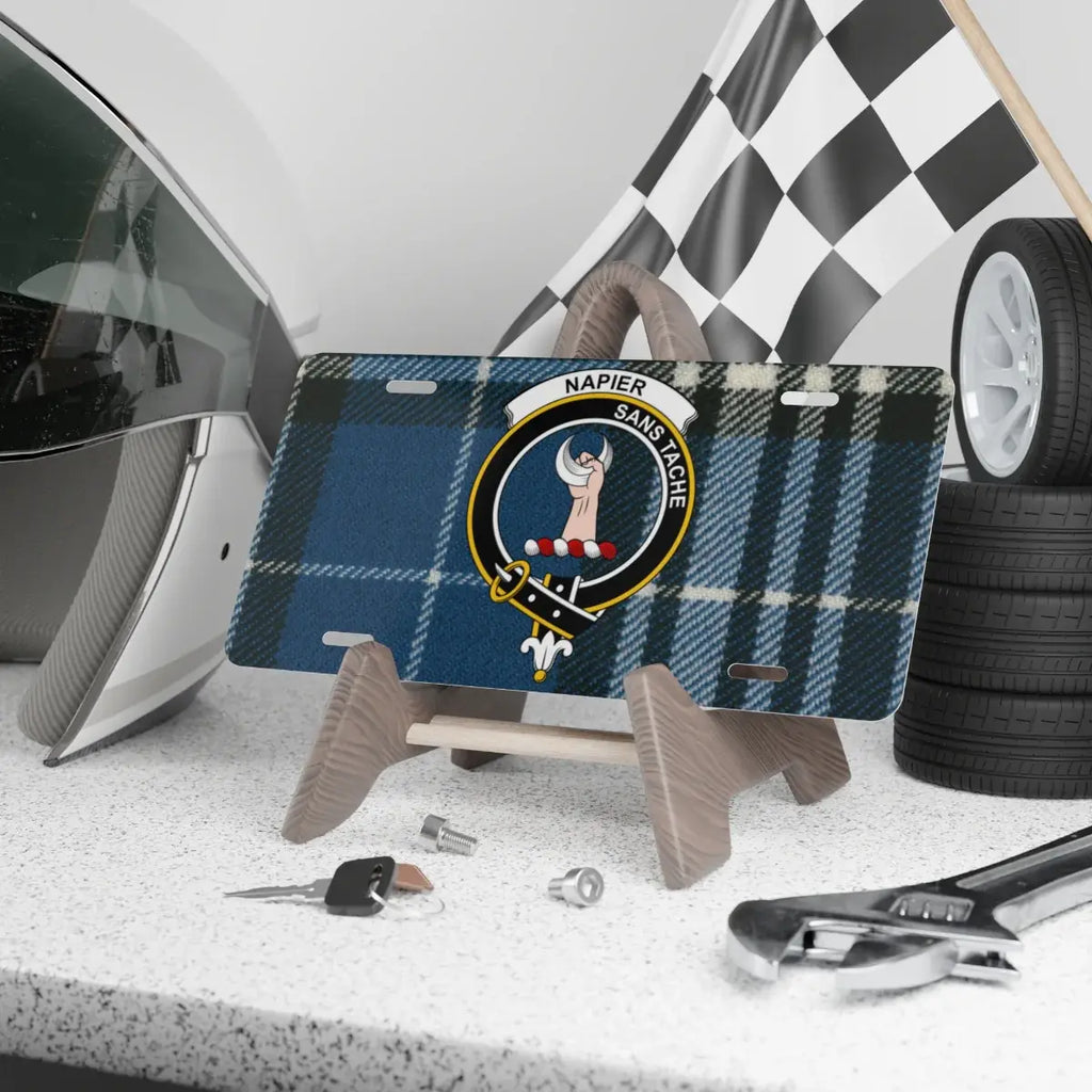 Clan Napier crest tartan novelty license plate — 100% aluminium, 12x6 inch