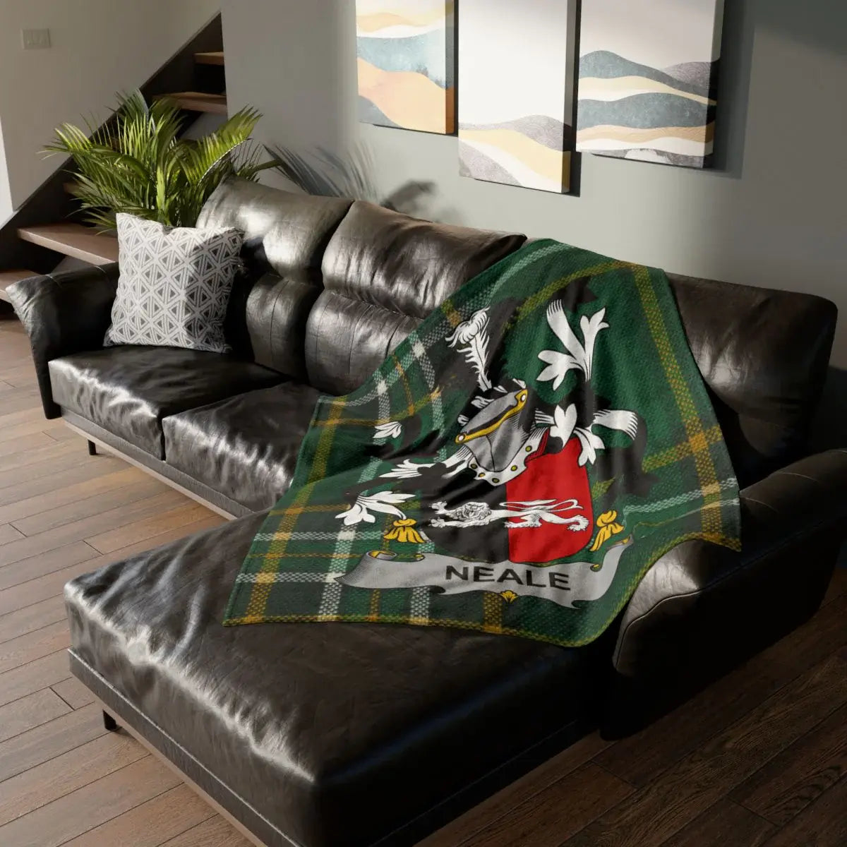 Neale Family Crest Tartan Plaid Blanket Cozy Living Room Decor