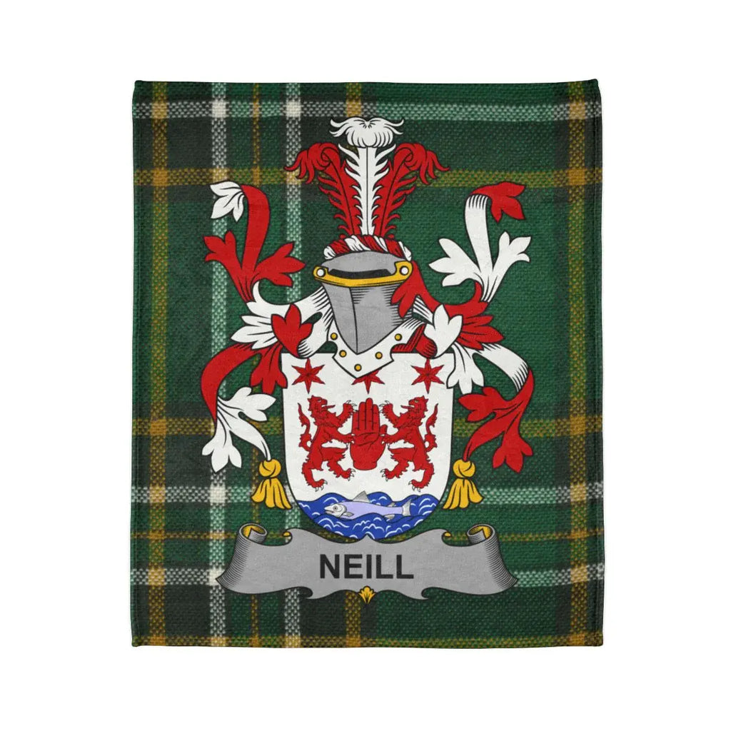 Clan Neill Tartan Crest Shield Throw Blanket