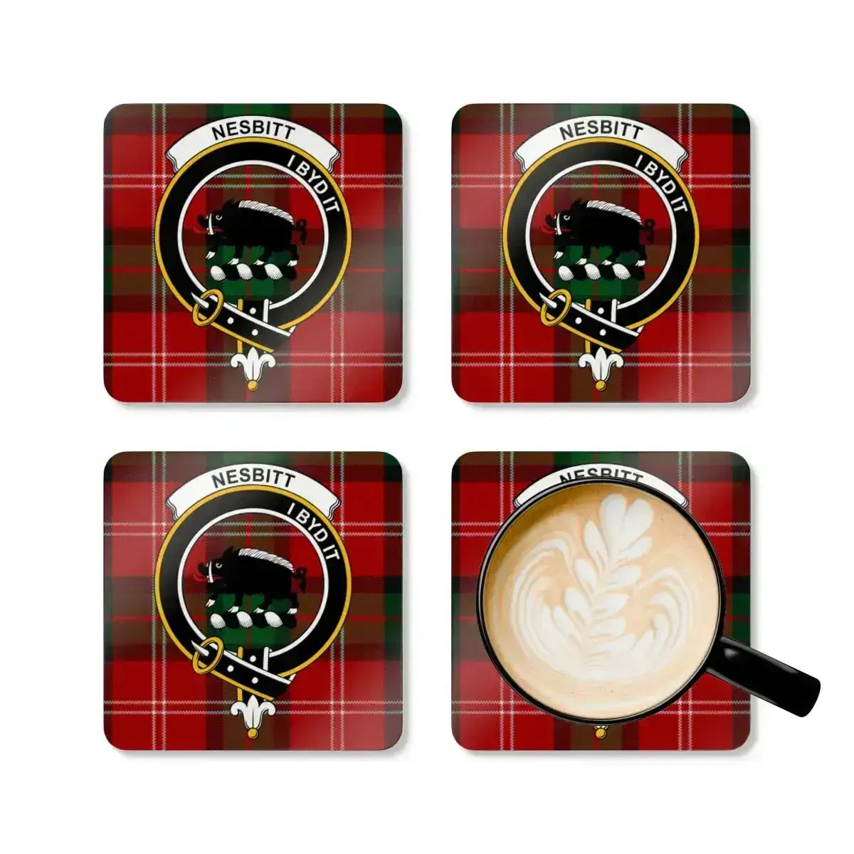 Scottish Clan Crest Tartan Pattern Coaster Set product type