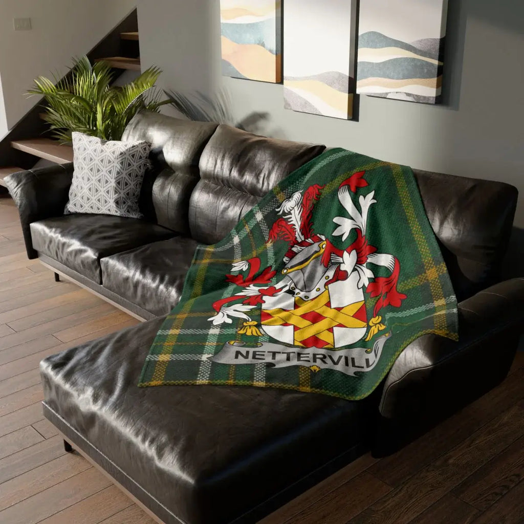 Netterville Family Crest Green Plaid Blanket Throw