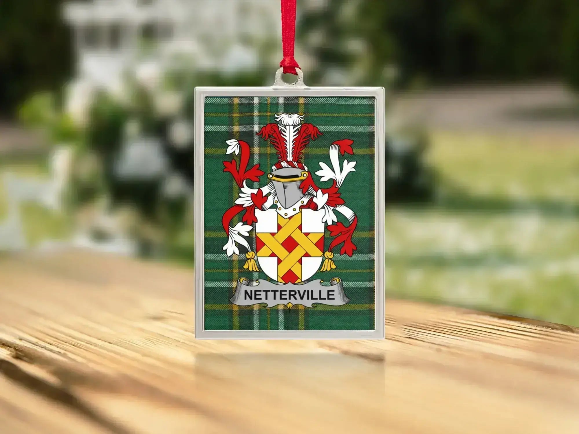 Netterville Family Crest Plaid Background Ornament product