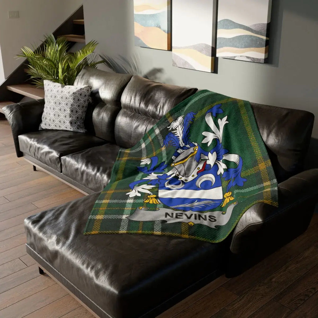 Nevins Family Crest Plaid Blanket Throw Blanket