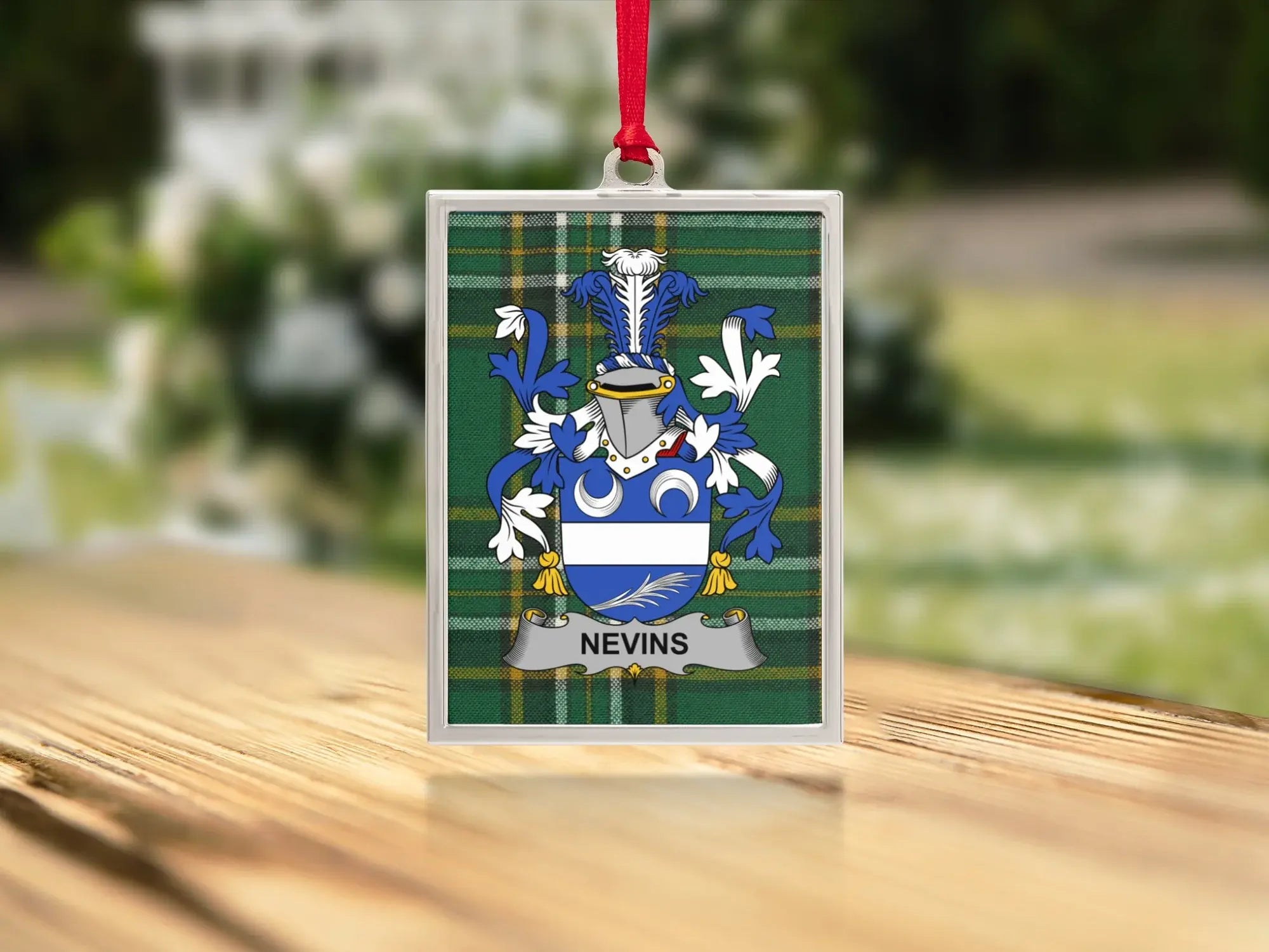 Nevins Family Crest Plaid Green Ornament product