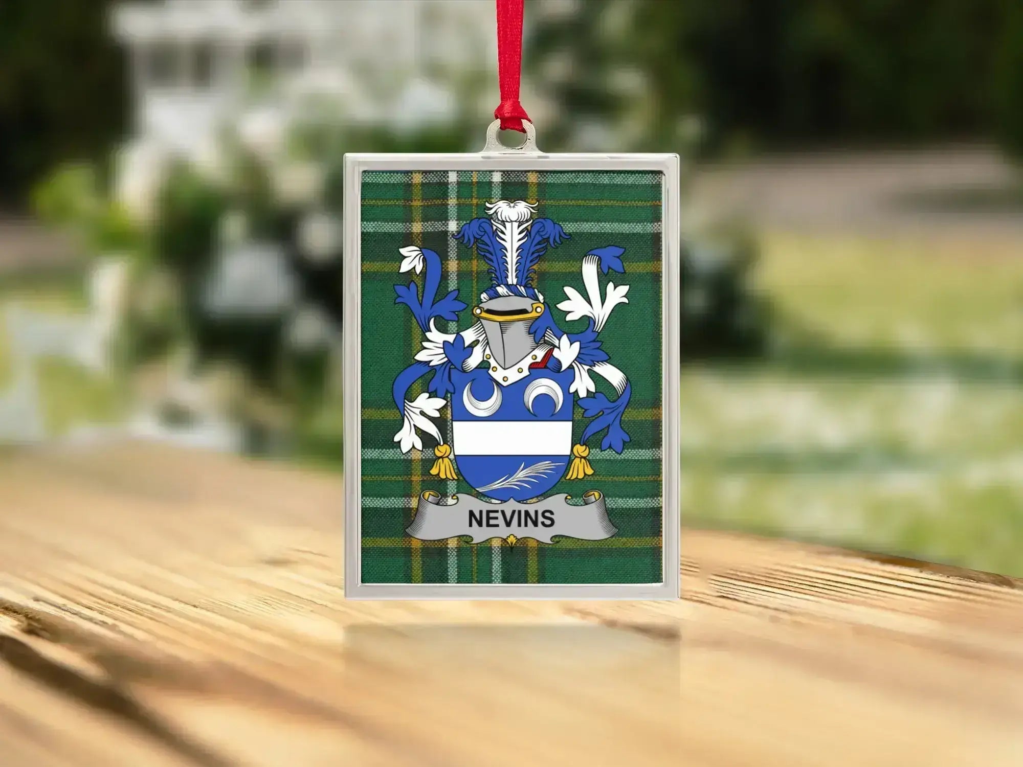 Nevins Family Crest with Tartans Ornament product
