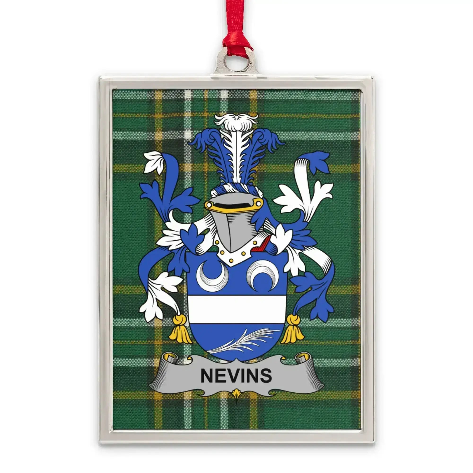 Nevins Family Crest Plaid Design Ornament product type