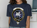 Nevoy clan crest T-shirt with Marte Et Arte motto and tartan design — alternate view