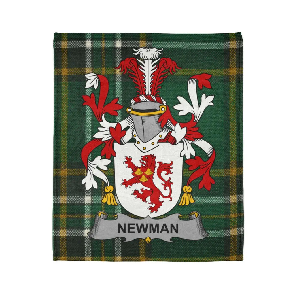 Newman Family Crest Green Plaid Background Blanket