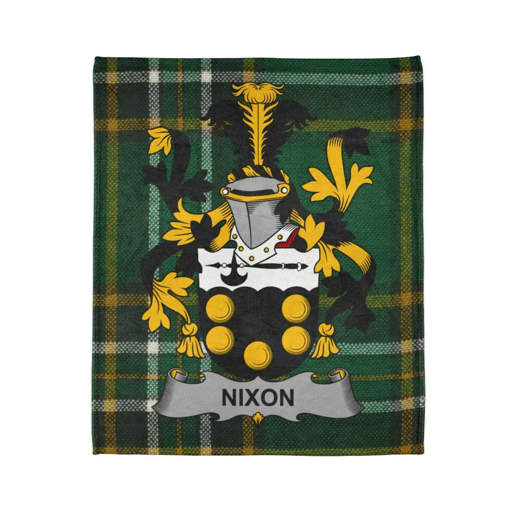 Nixon Family Crest Blanket with Tartan Background