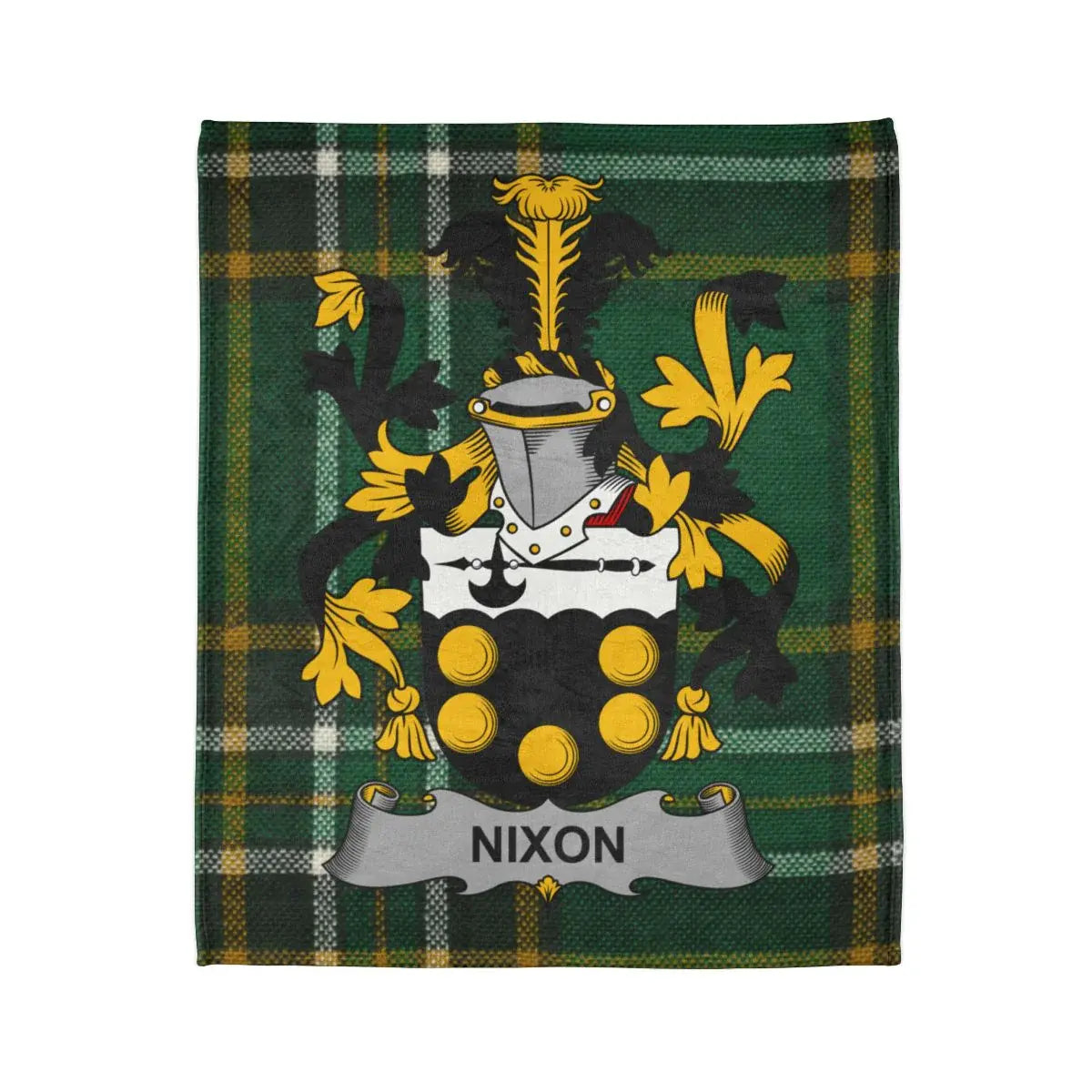 Nixon Family Crest Blanket with Tartan Background