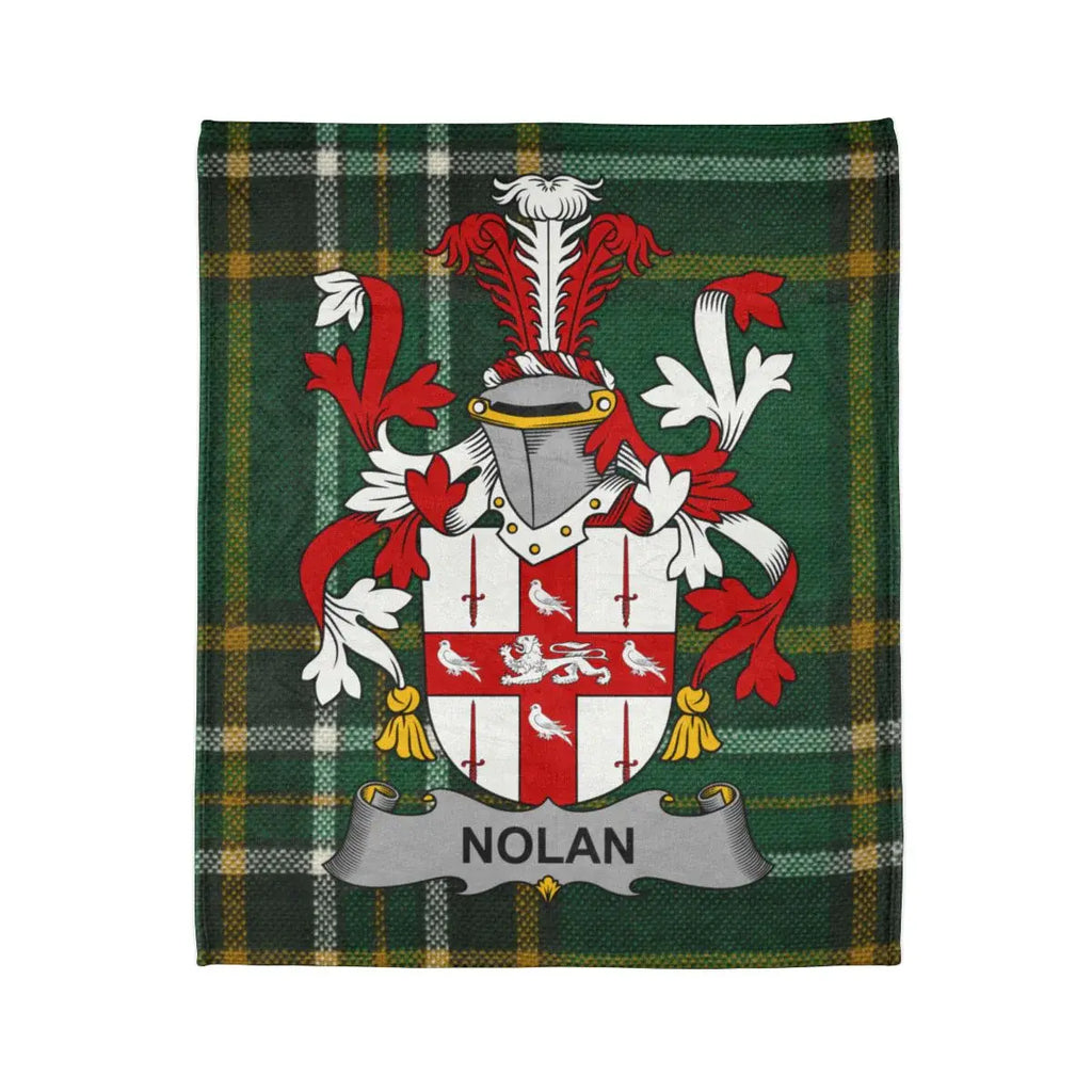 Nolan Family Crest Coat of Arms Green Plaid Blanket