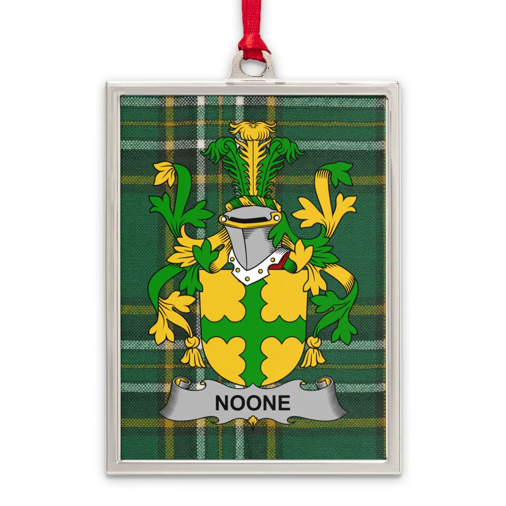Noone Family Crest Green Plaid Background Product