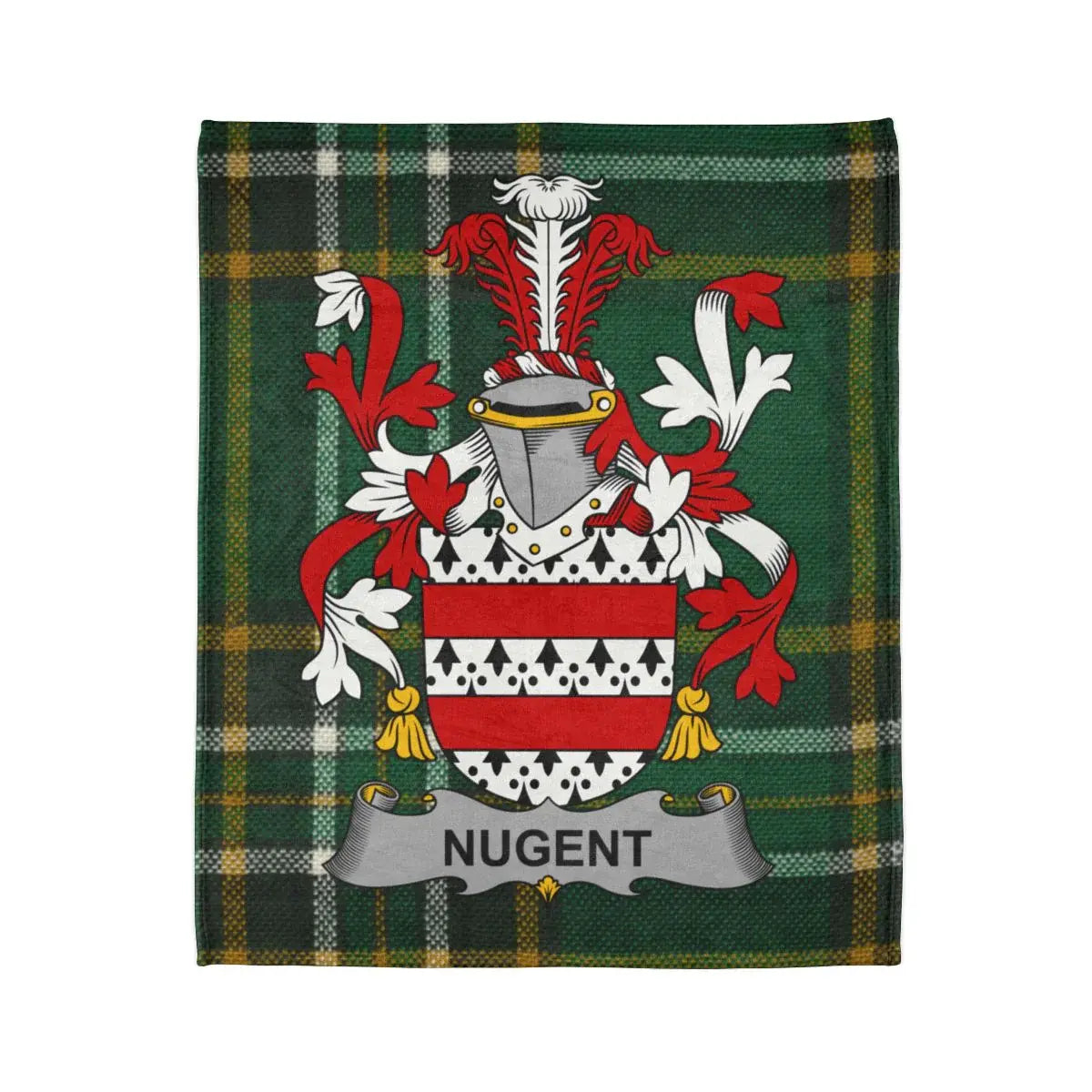 Nugent Family Crest on Plaid Background Tapestry