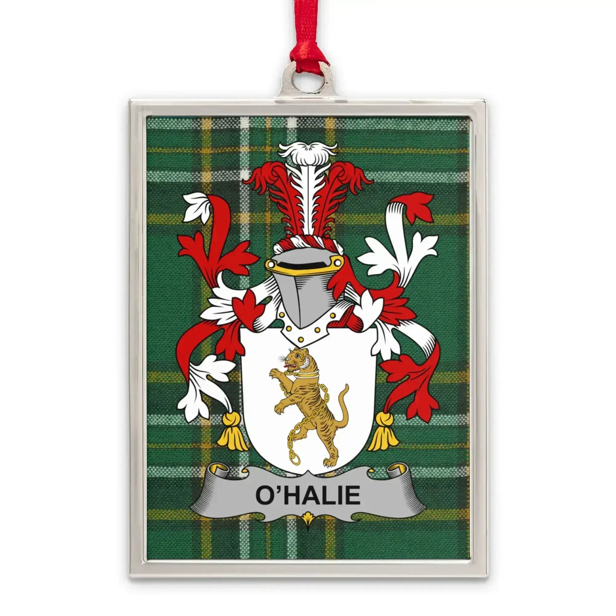 O'Halie Family Crest Green Plaid Background product