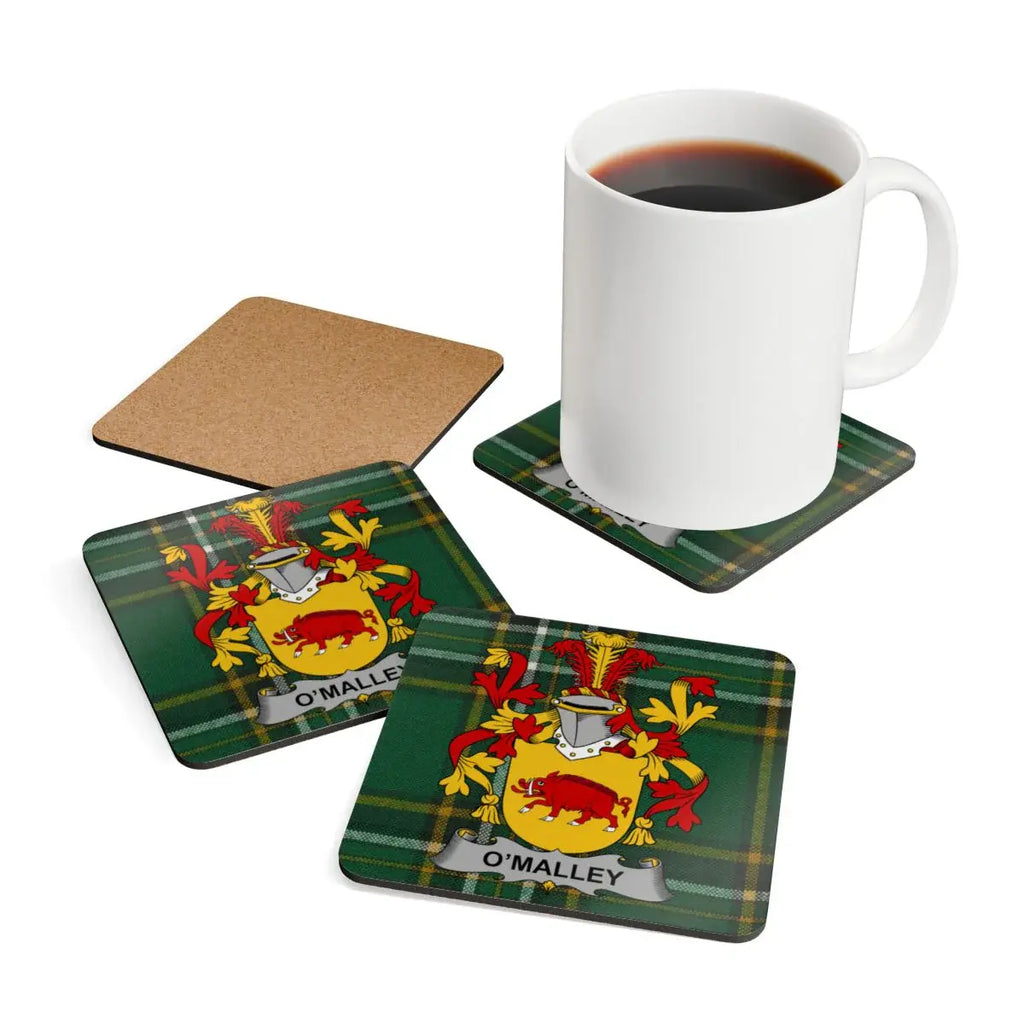 O'Malley Family Crest Tartan Plaid Coasters product type