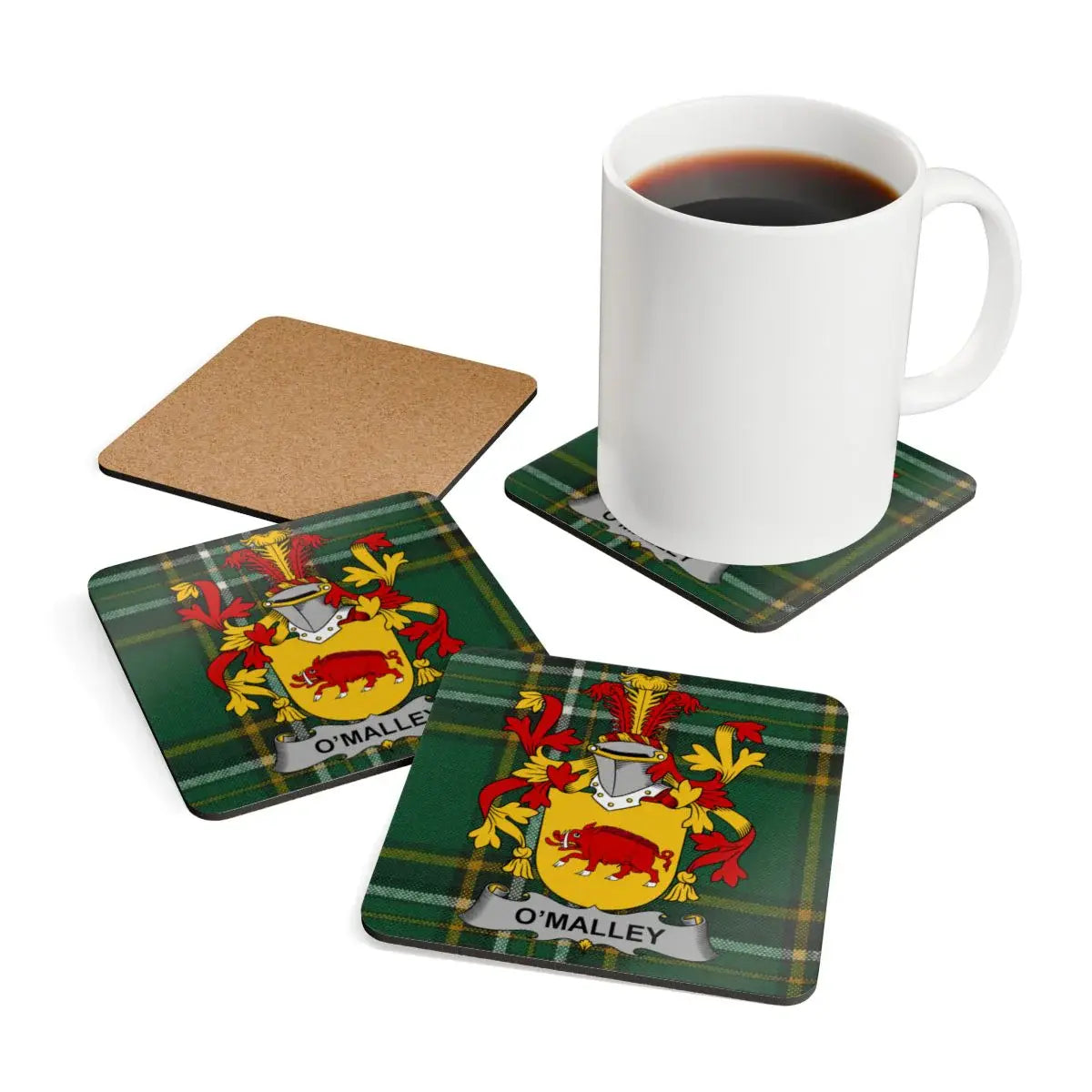 O'Malley Family Crest Tartan Plaid Coasters product type
