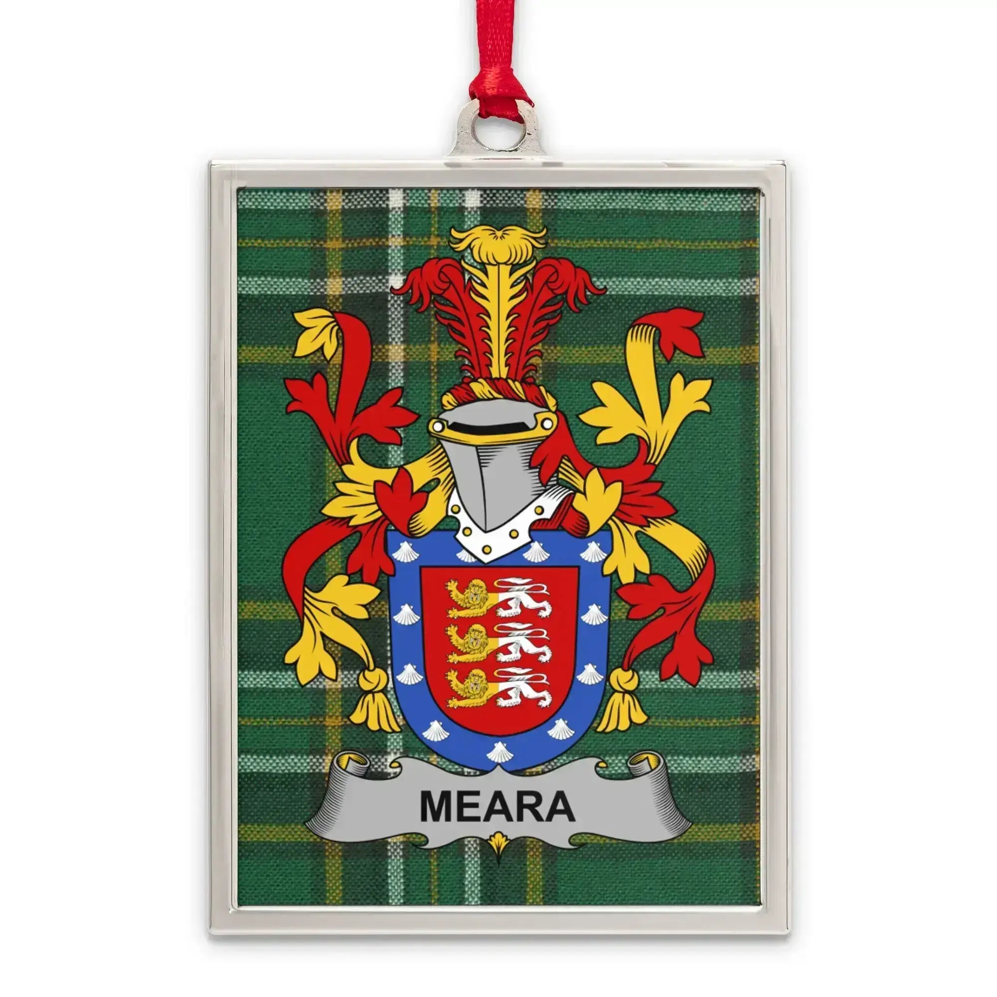 Personalized Meara Family Crest Plaid Pattern Ornament Product