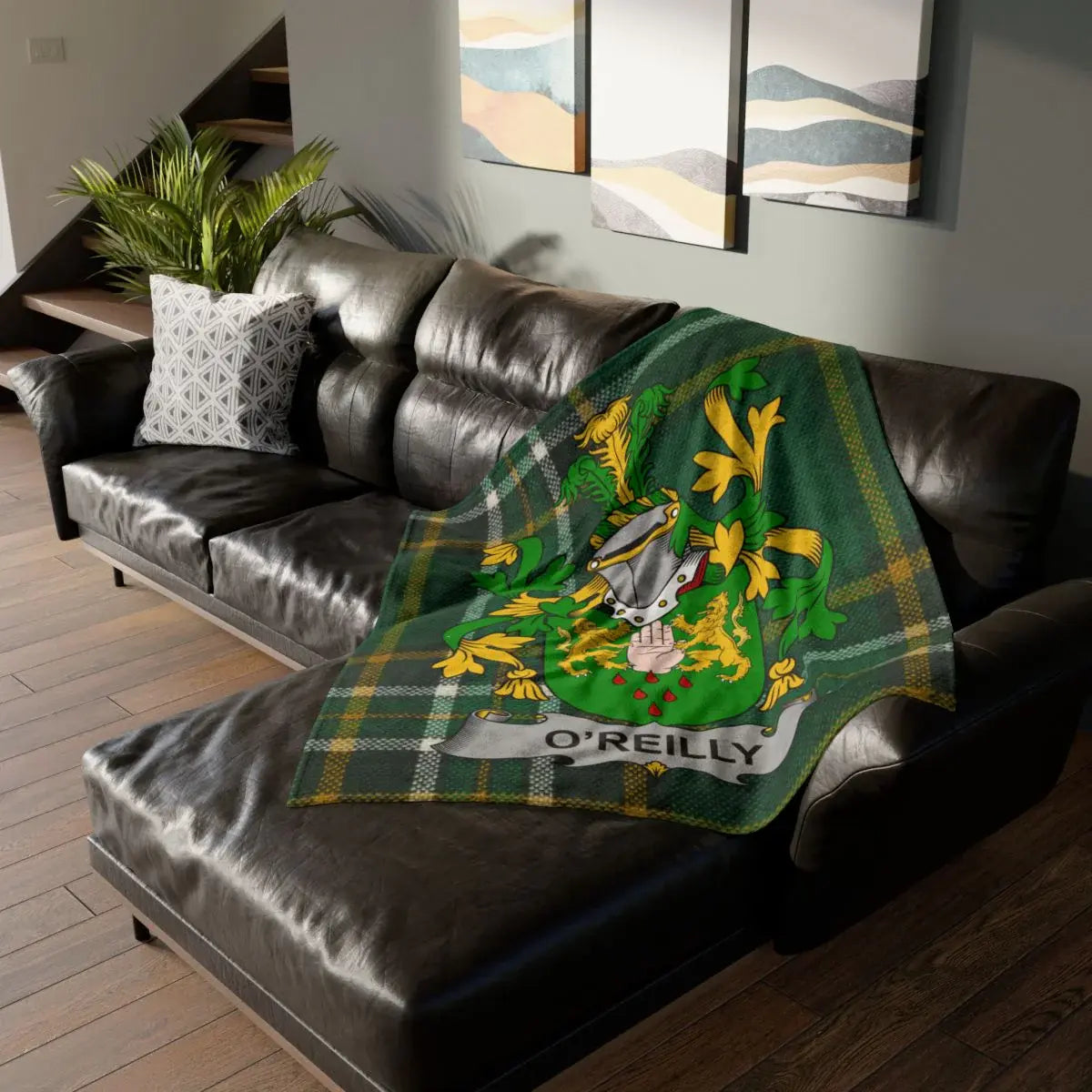 O'Reilly Family Crest Green Plaid Blanket Throw