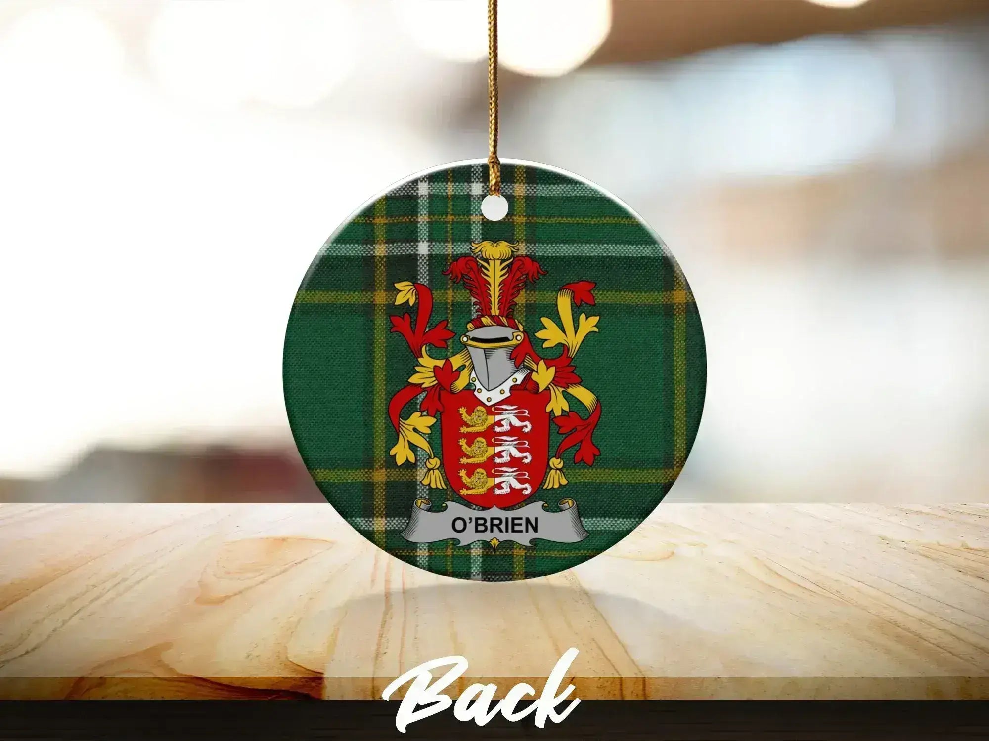 O'BRIEN Green Plaid with Family Crest Ornament product