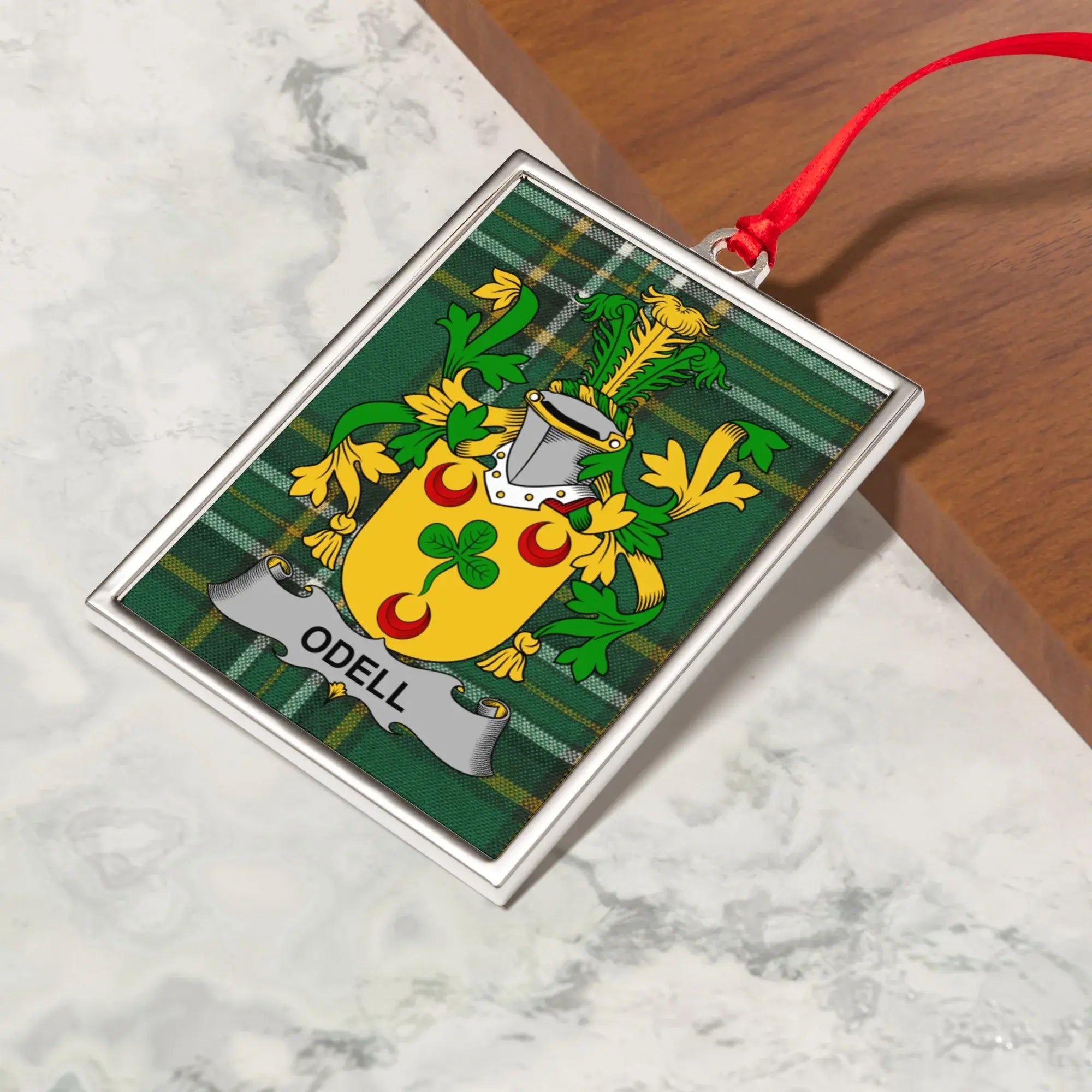 Odell Family Crest Green Tartan Ornament product