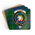 Clan Oliphant crest tartan coaster set — glossy print on natural cork, 3.75 inch square