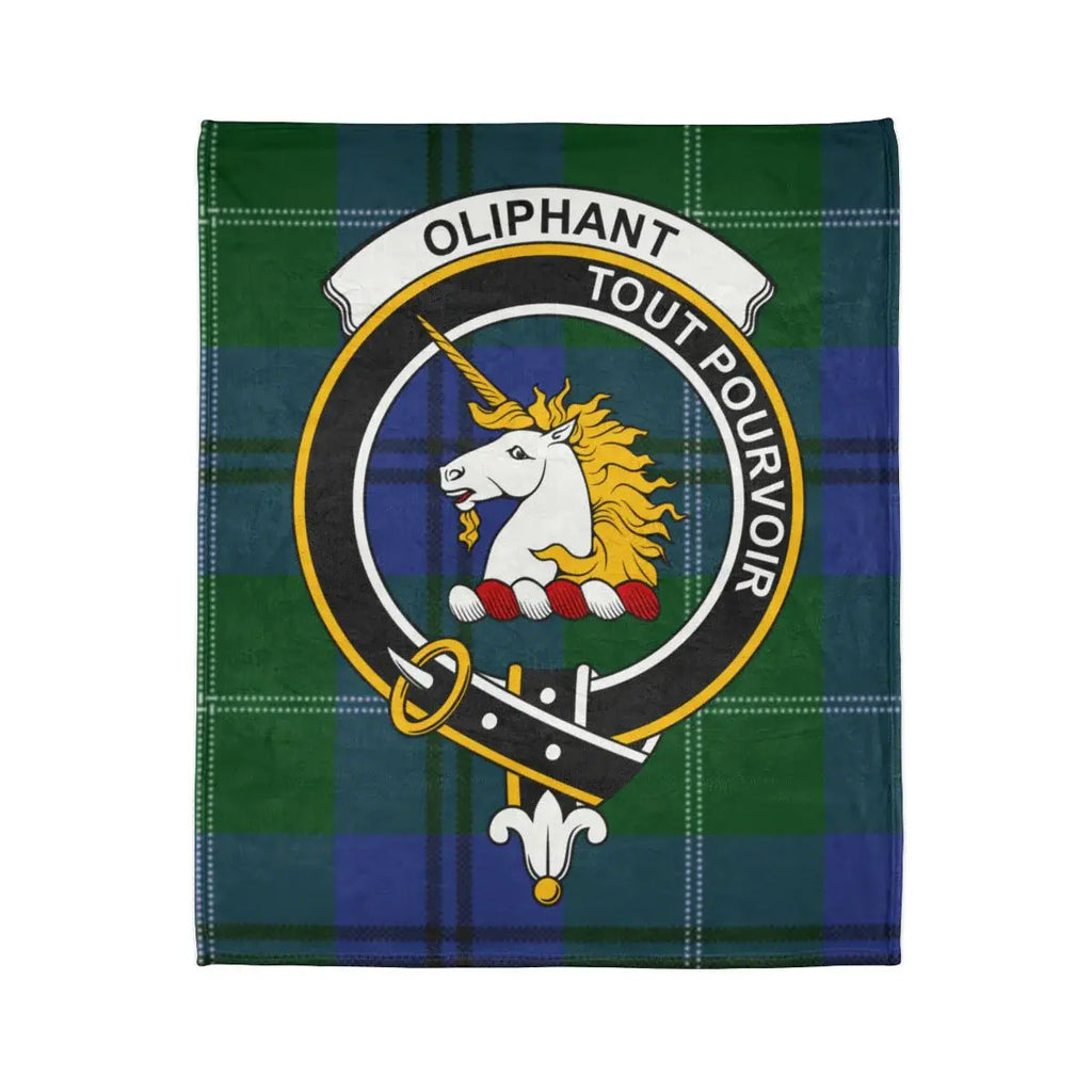 Clan Oliphant printed throw blanket — tout pourvoir crest, 50x60 inch size