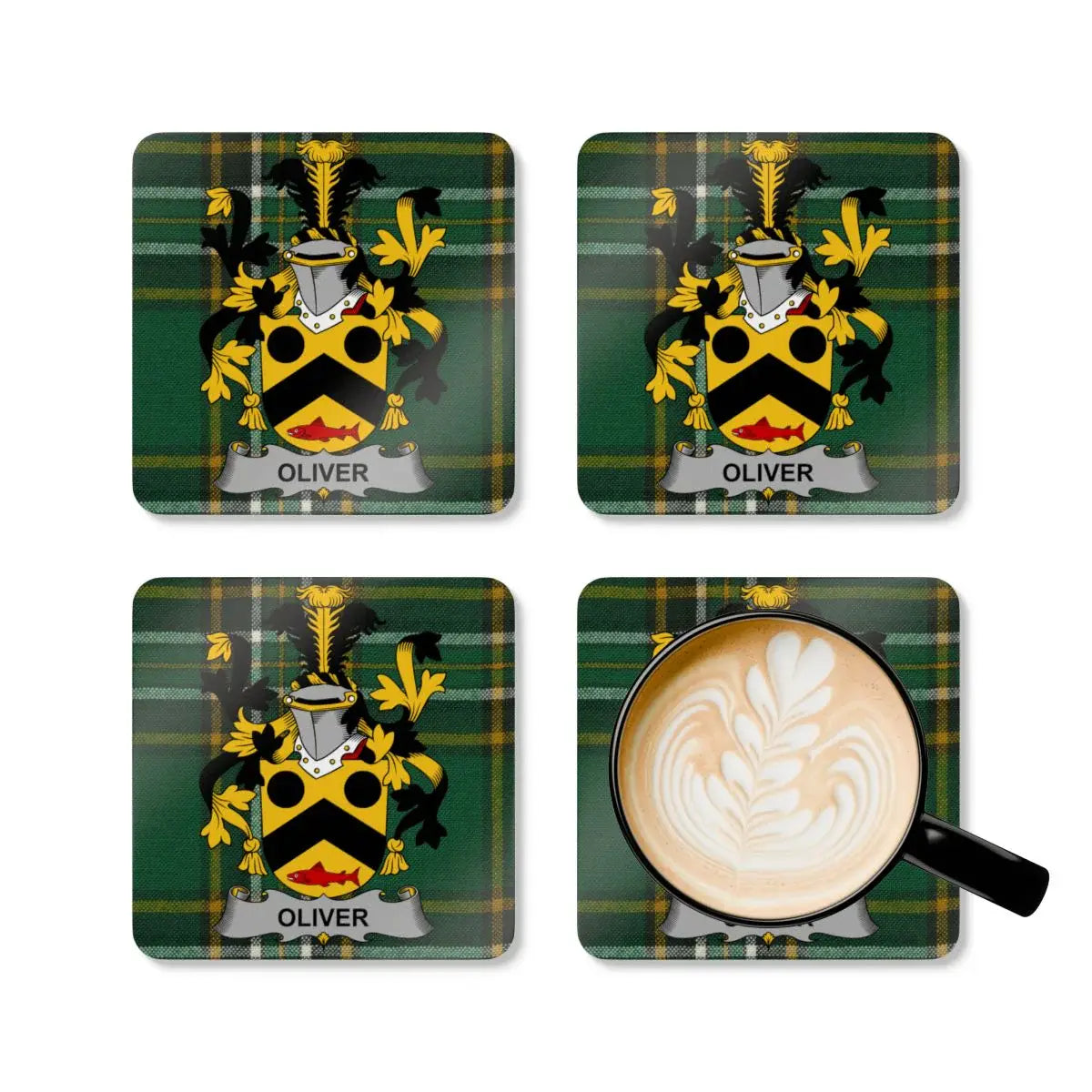 Family Crest Green Plaid Custom Coaster Set product