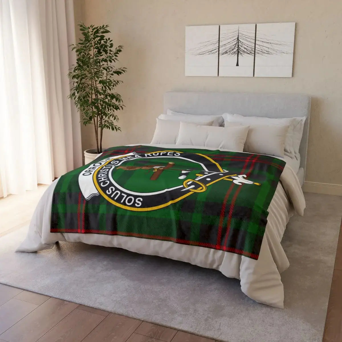 Highland Clan Crest Plaid Throw Blanket for Cozy Décor
