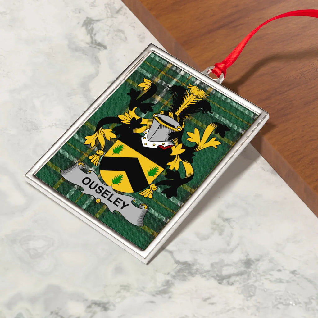 Ouseley Family Crest Green Plaid Themed Ornament product