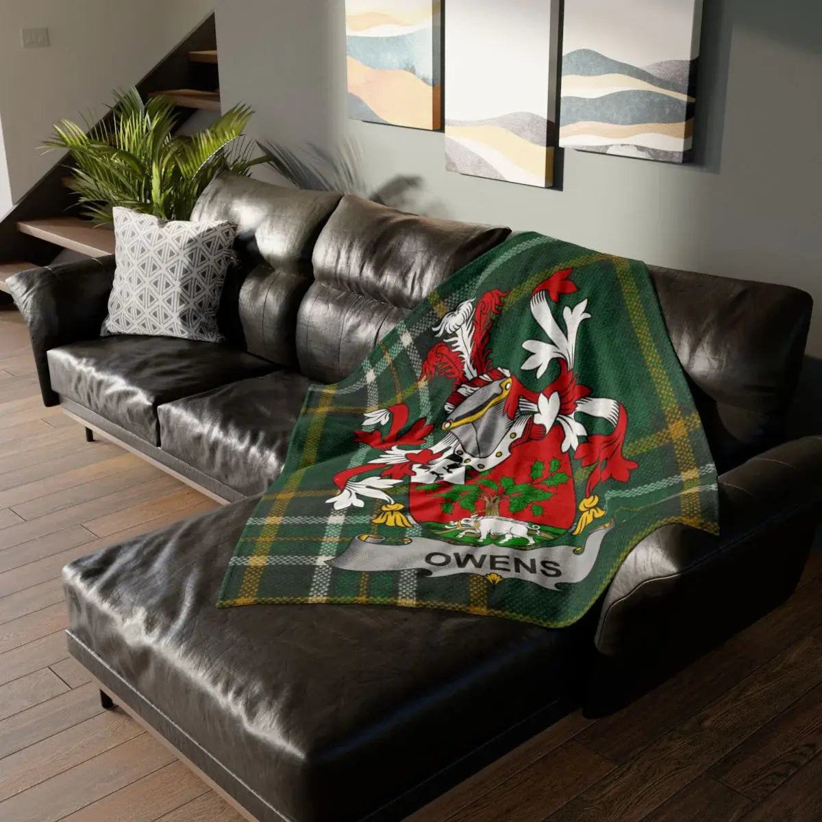 Owens Family Crest Tartan Blanket Couch Sofa Decor