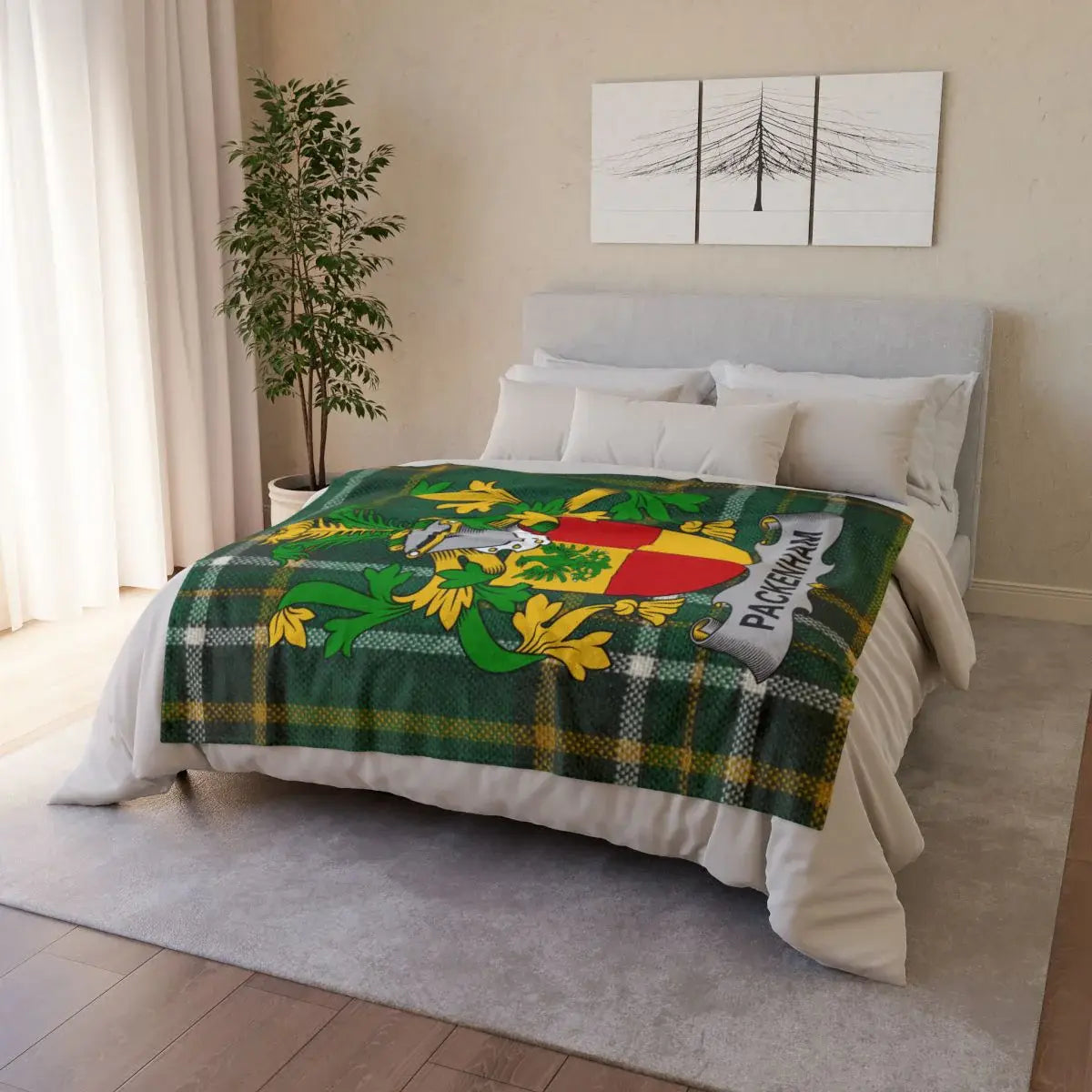 Cozy Green Blanket with Elegant Crest Design