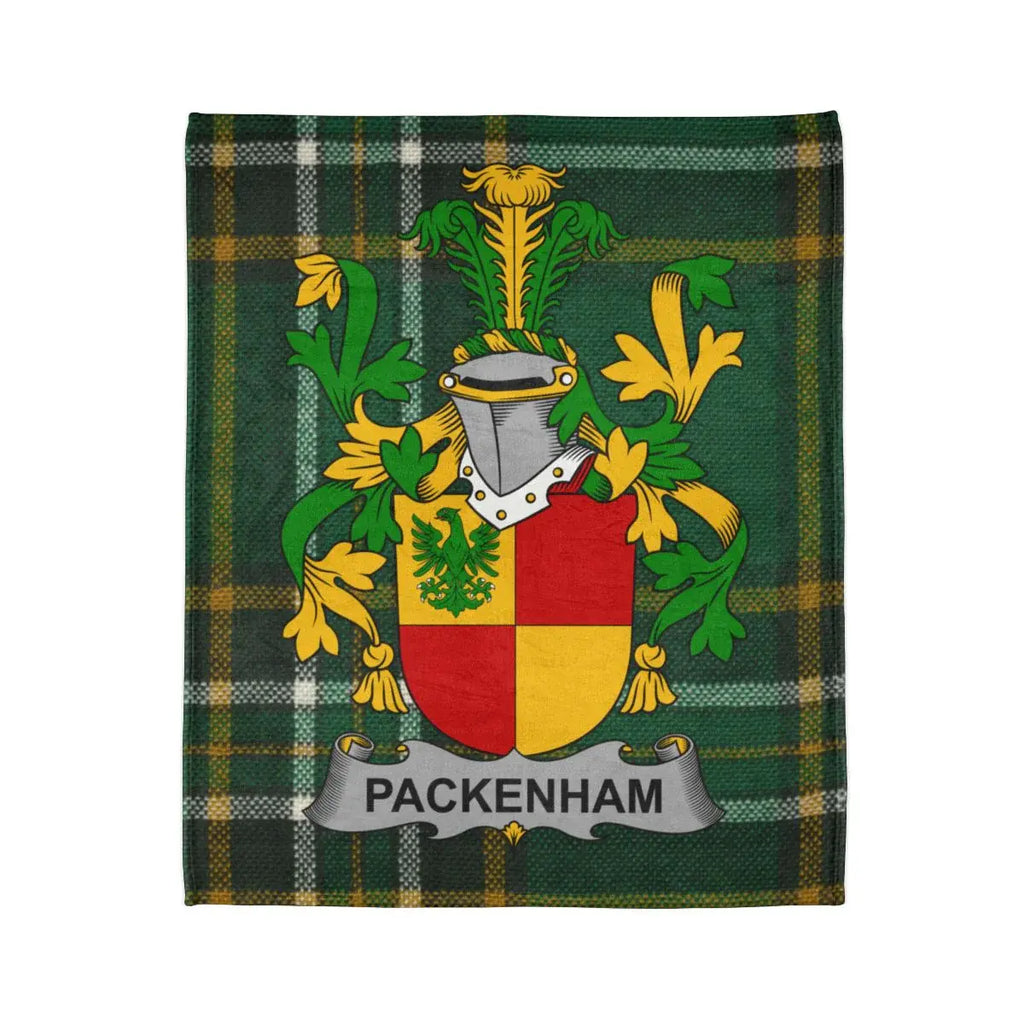 Packenham Family Crest on Green Tartan Blanket
