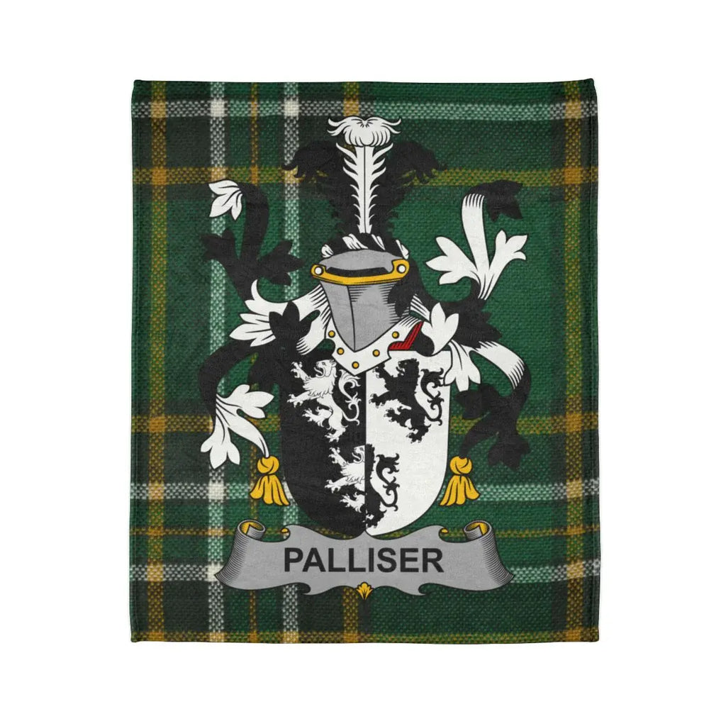 Palliser Coat of Arms on Green Tartan Blanket