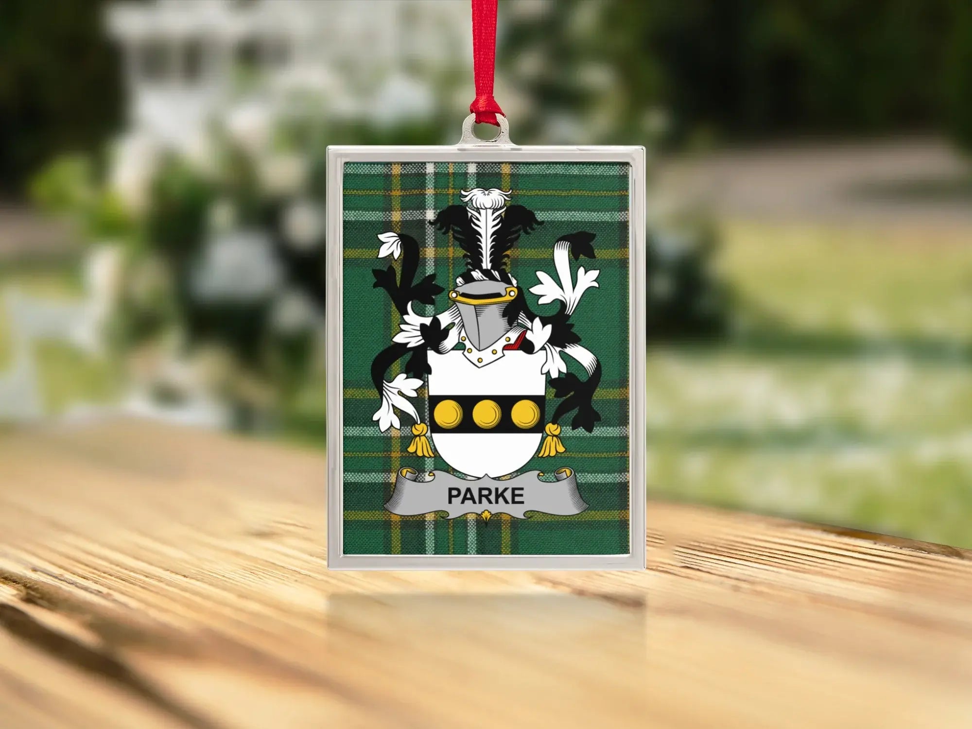 Parke Family Crest Green Background Ornament product