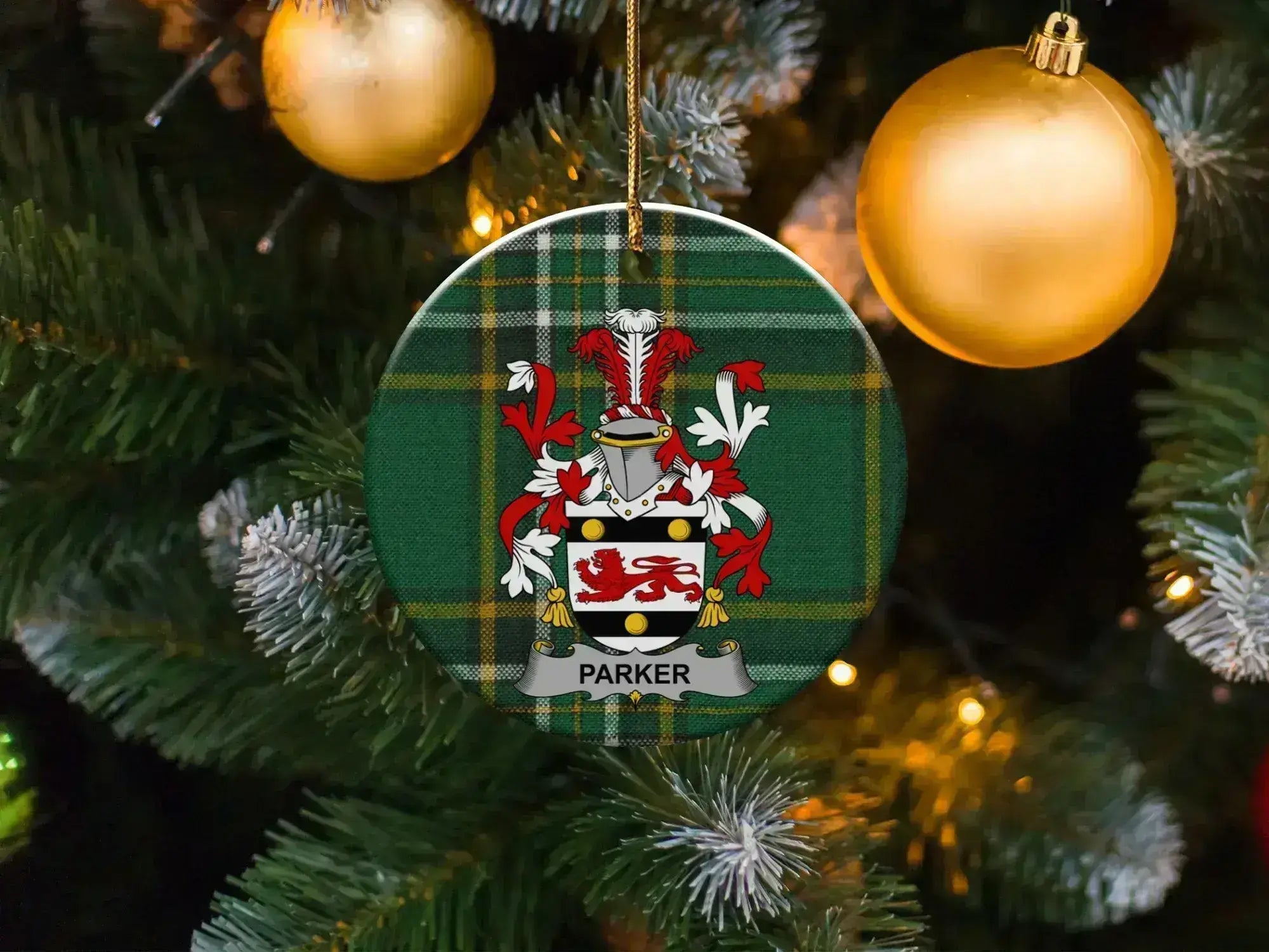 Custom Family Crest Plaid Christmas Ornament