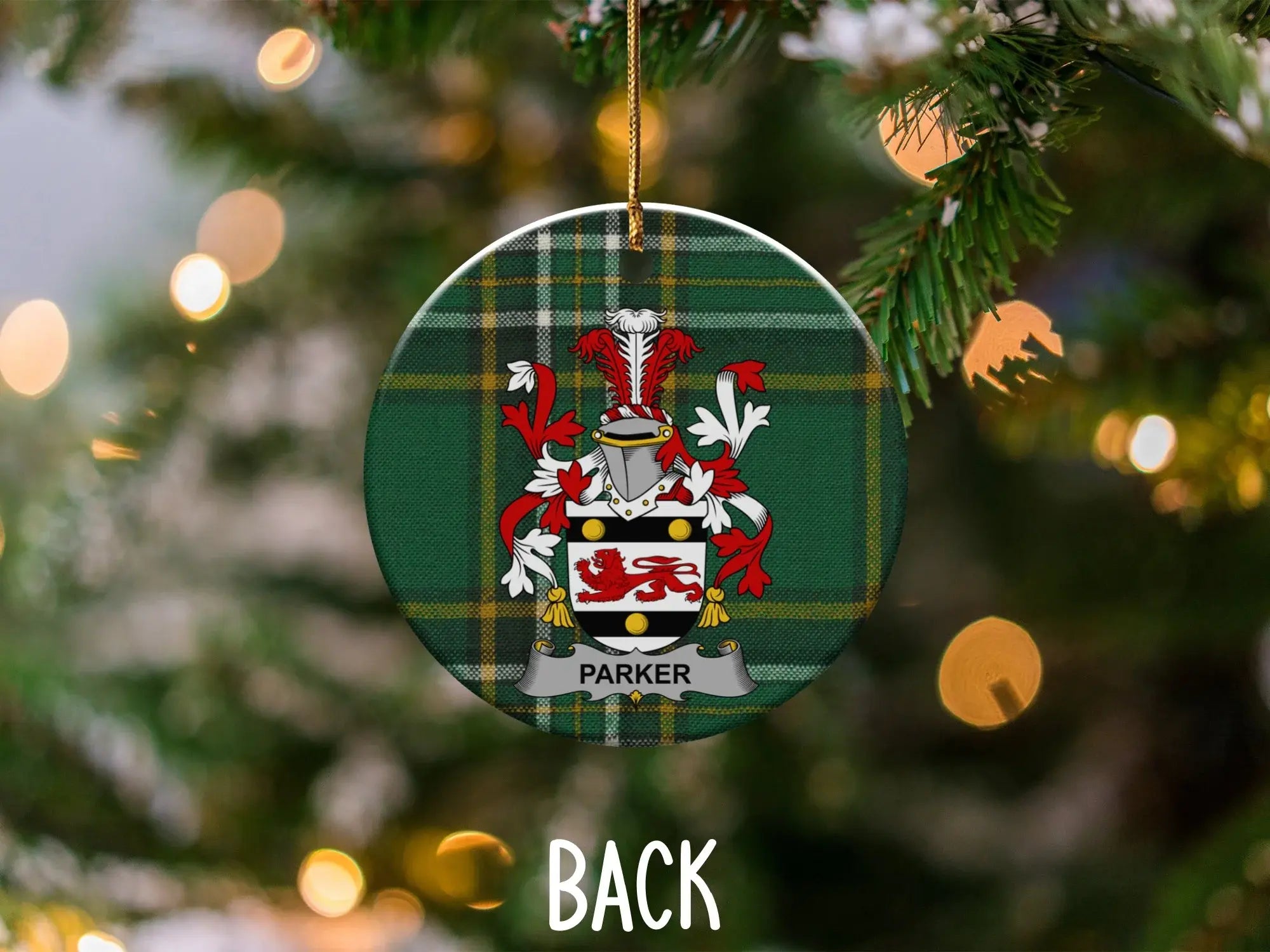 Plaid Family Crest Personalized Christmas Ornament