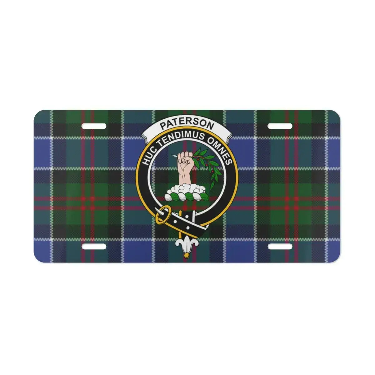 Paterson Crest Emblem on Tartan Background plate product