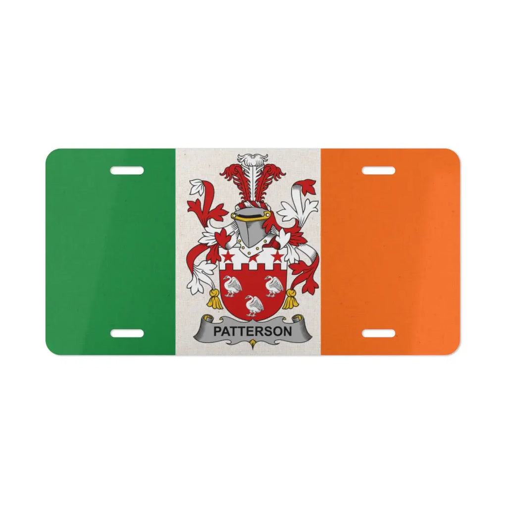 Irish Flag with Patterson Crest License Plate product