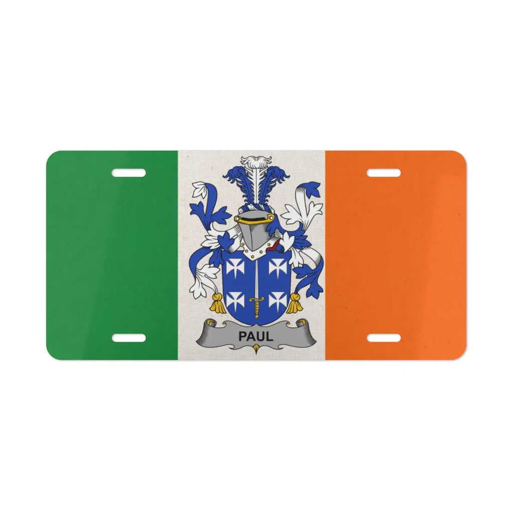 Irish Flag with Family Crest License Plate product