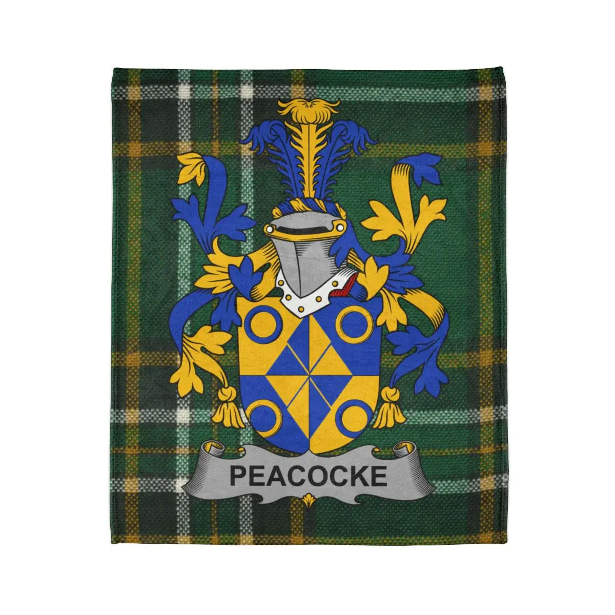 Peacocke Family Crest Plaid Design Blanket