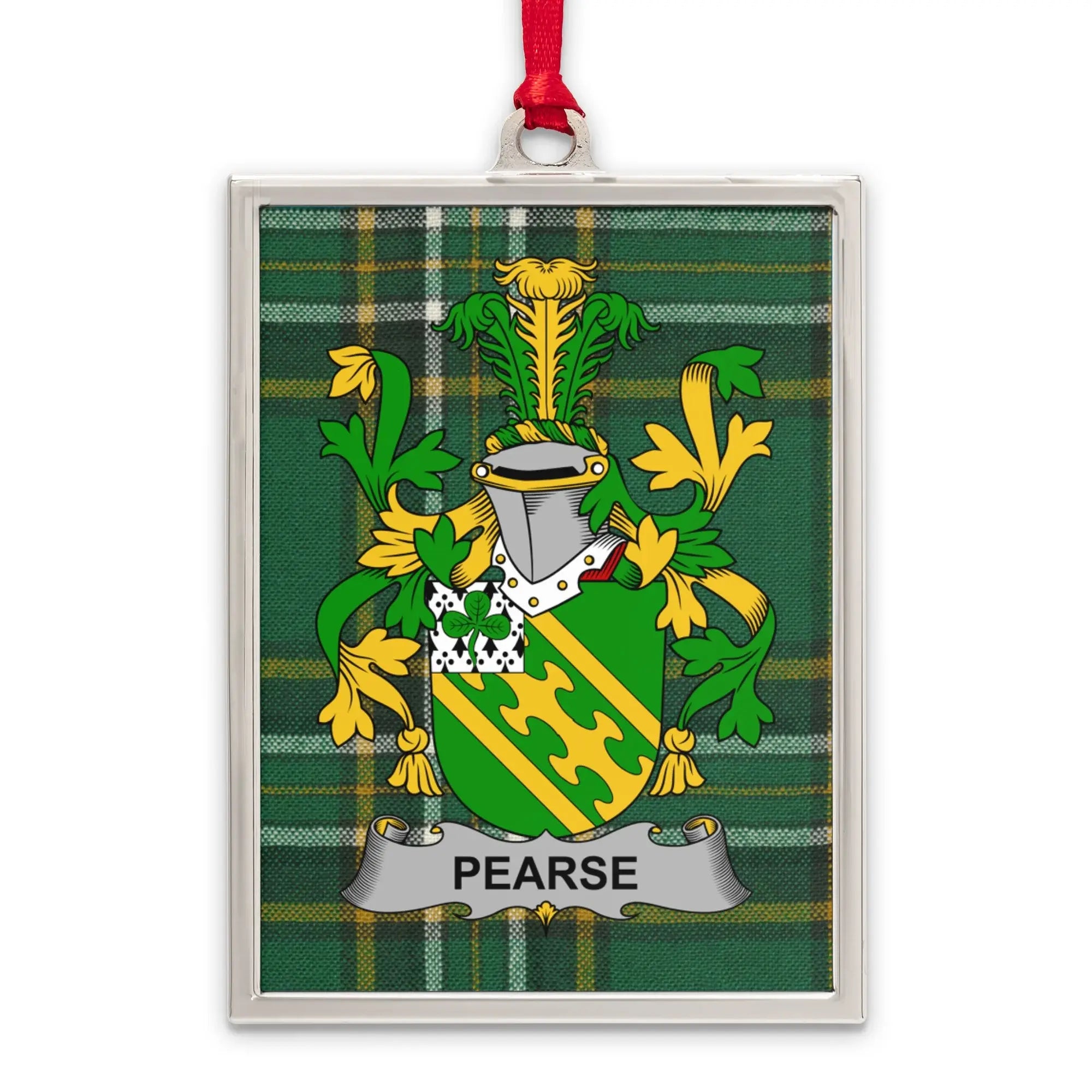 Pearse Family Crest Plaid Background Rectangular Ornament